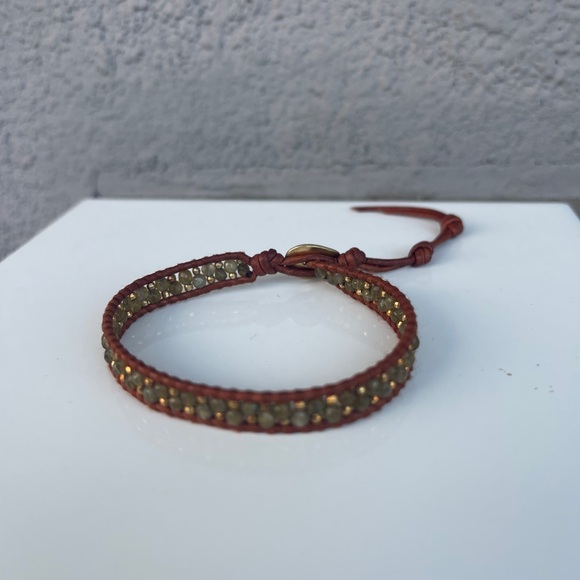 Brown Leather Wrap Bracelet with Beaded Detail - Picture 4 of 10